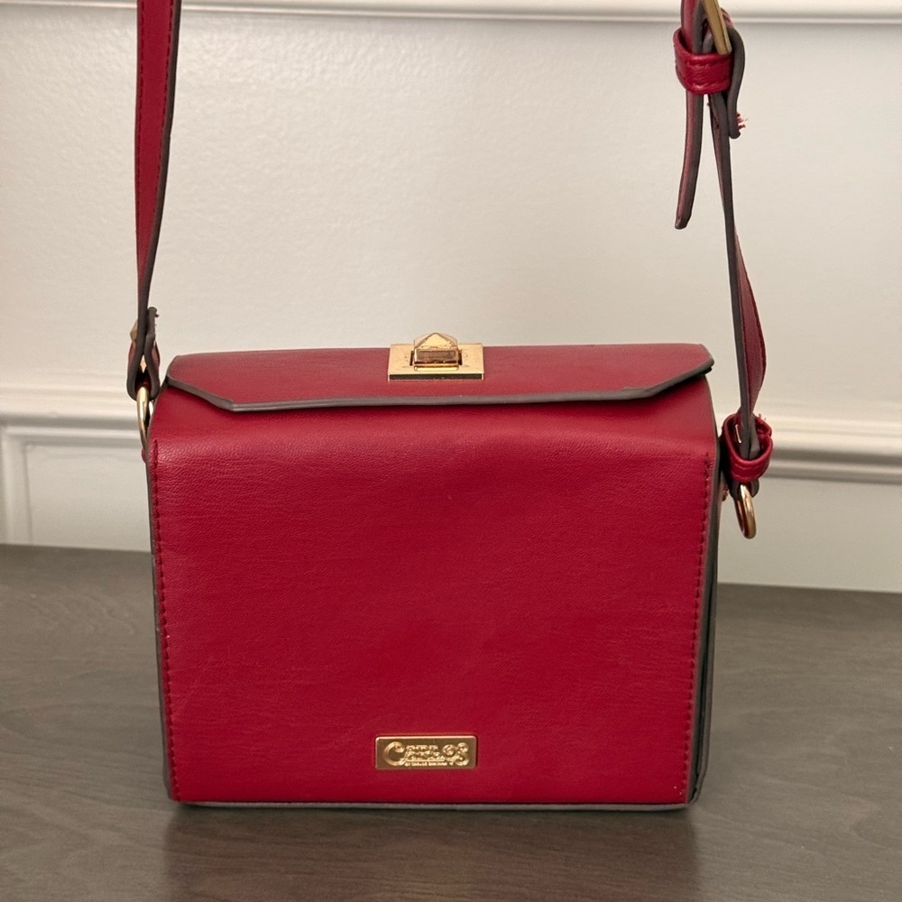 Carlos Women's Red Cranberry Gold Studded Boxy Crossbody Handbag
